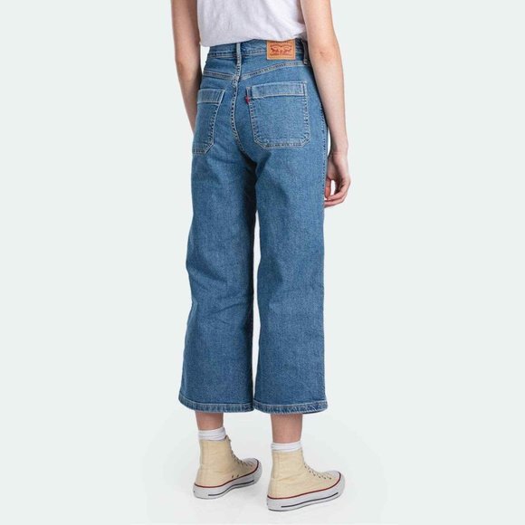 Levi's Mile High Cropped Wide Leg Jeans Button Fly Medium Wash - Picture 2 of 11